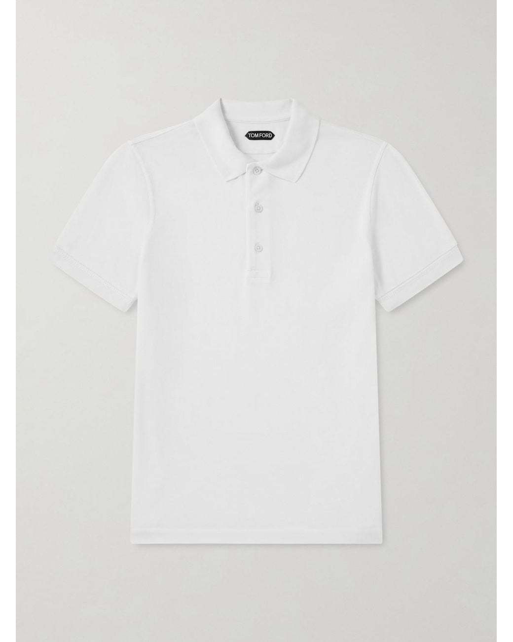 Tom Ford White Slim-Fit Lyocell And Cotton-Blend Piqué Polo Shirt for men