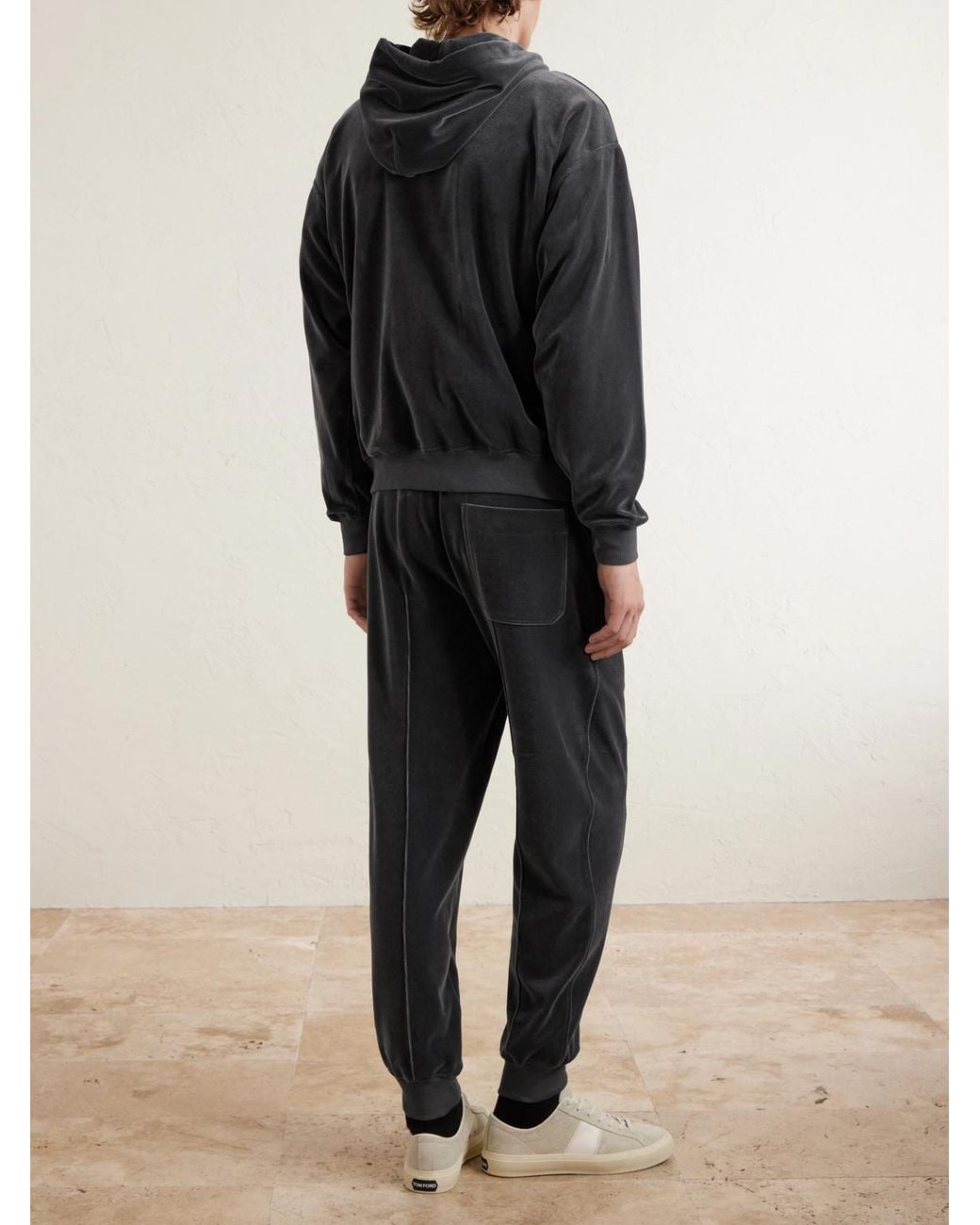 Tom Ford Black Cotton-blend Velour Hoodie for men