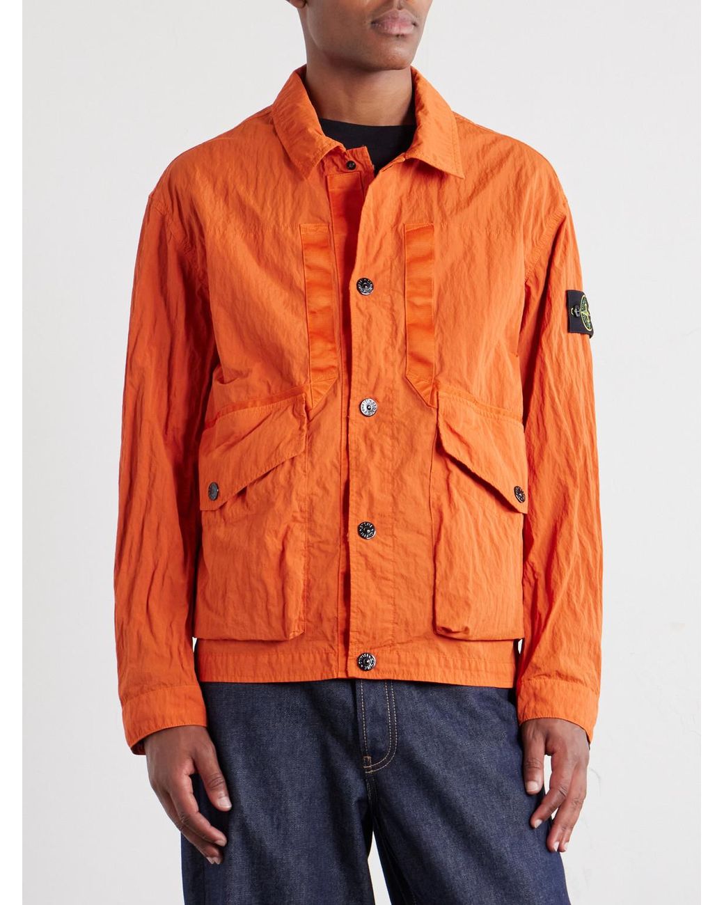 Stone Island Orange Logo-Appliquéd Padded Garment-Dyed Crinkled Warp Rib Nylon-Tc Jacket for men