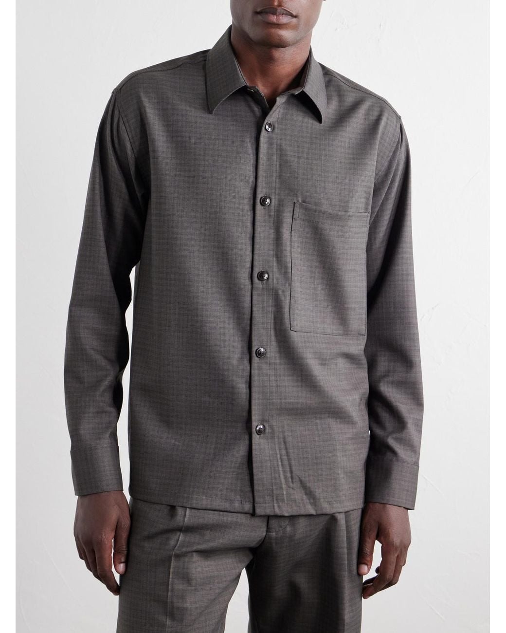 NN07 Gray Freddy 10071 Checked Basketweave Wool-Blend Shirt for men