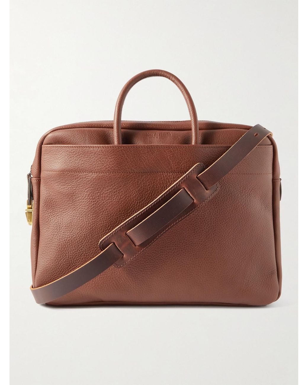 Bleu De Chauffe Brown Full-Grain Leather Briefcase for men