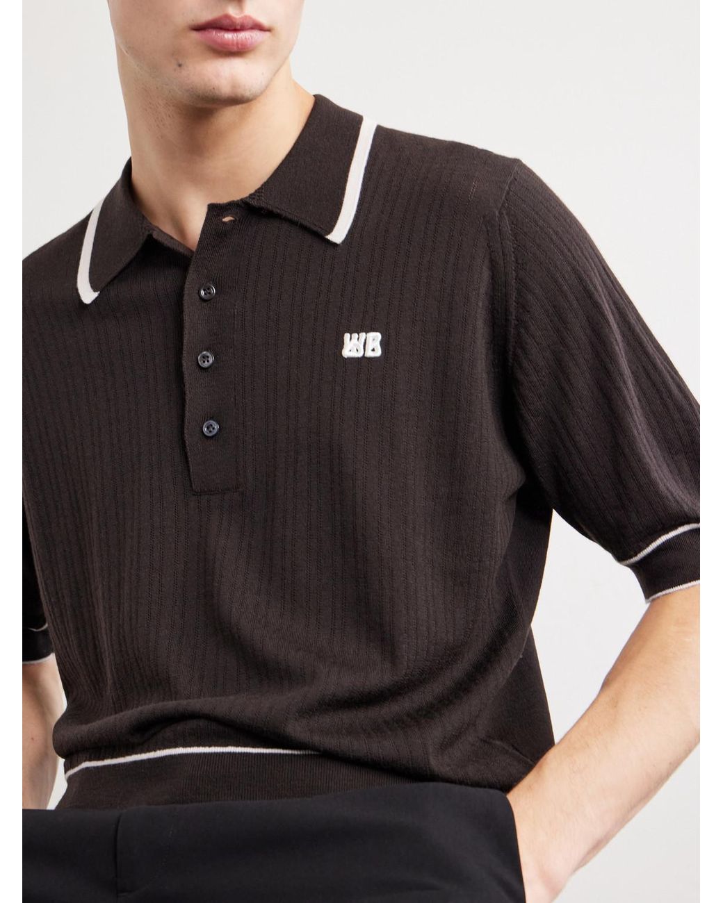 Wales Bonner Black Blessings Logo-Embroidered Merino Wool Polo Shirt for men