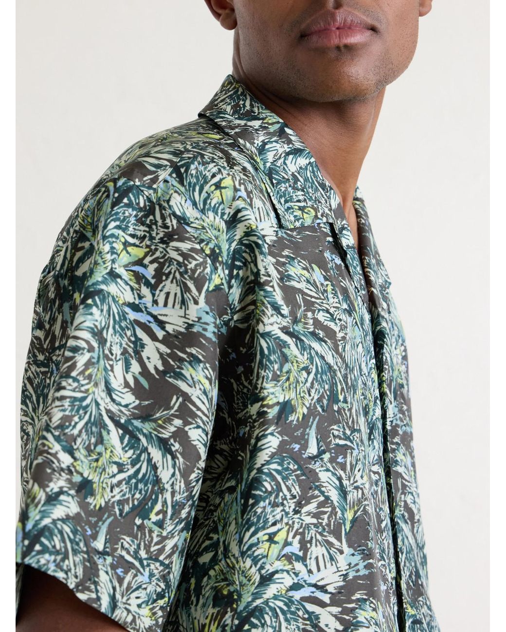 Auralee Blue Printed Silk Satin Shirt for men