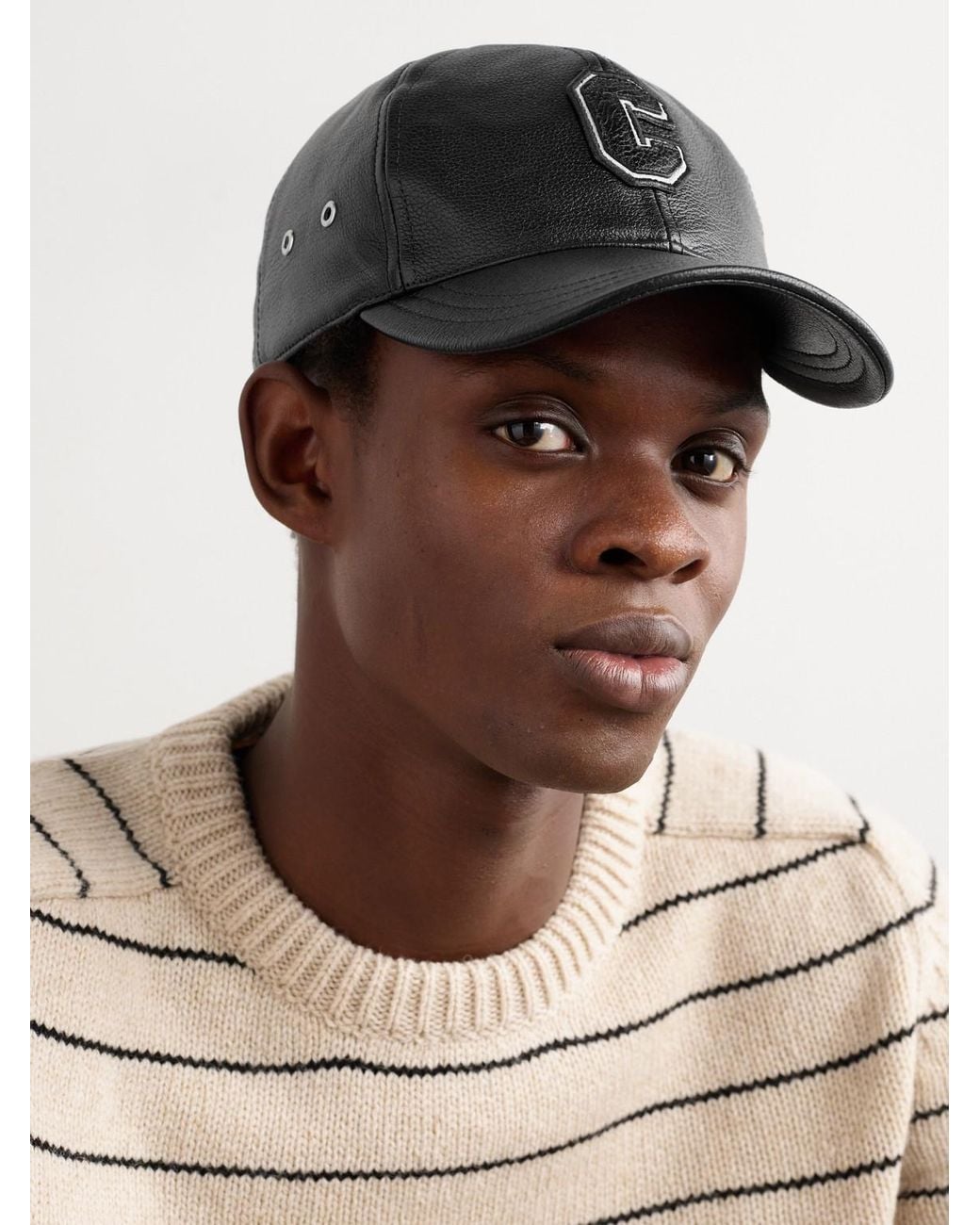 Logo-Appliquéd Embroidered Full-Grain Leather Baseball Cap di Céline in Black da Uomo