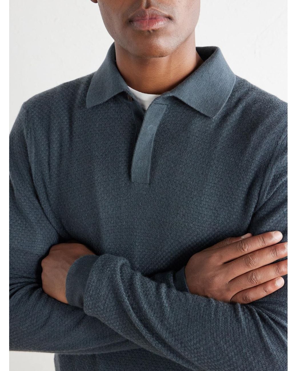 Mr P. Blue Cashmere And Silk-Blend Polo Sweater for men