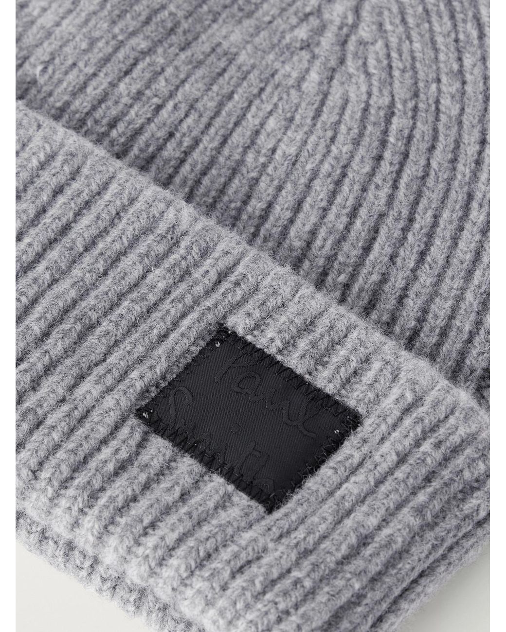 Paul Smith Gray Logo-Appliquéd Ribbed Cashmere And Merino Wool-Blend Beanie