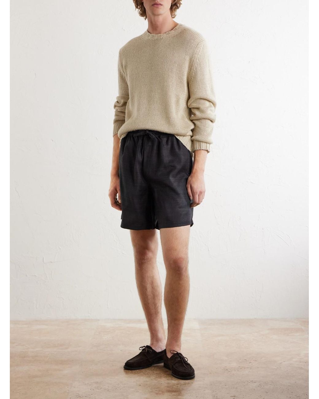 Saman Amel Blue Straight-Leg Silk Shorts for men