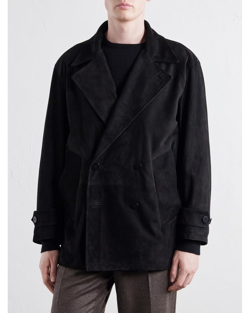 STÒFFA Black Double-Breasted Suede Jacket for men