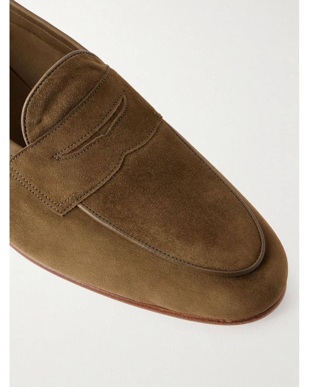 Edward Green Green Polperro Leather-Trimmed Suede Penny Loafers for men
