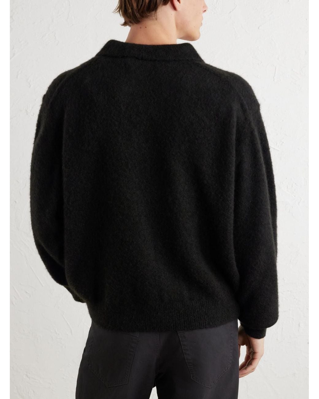 A.PRESSE Black Brushed Cashmere Polo Sweater for men