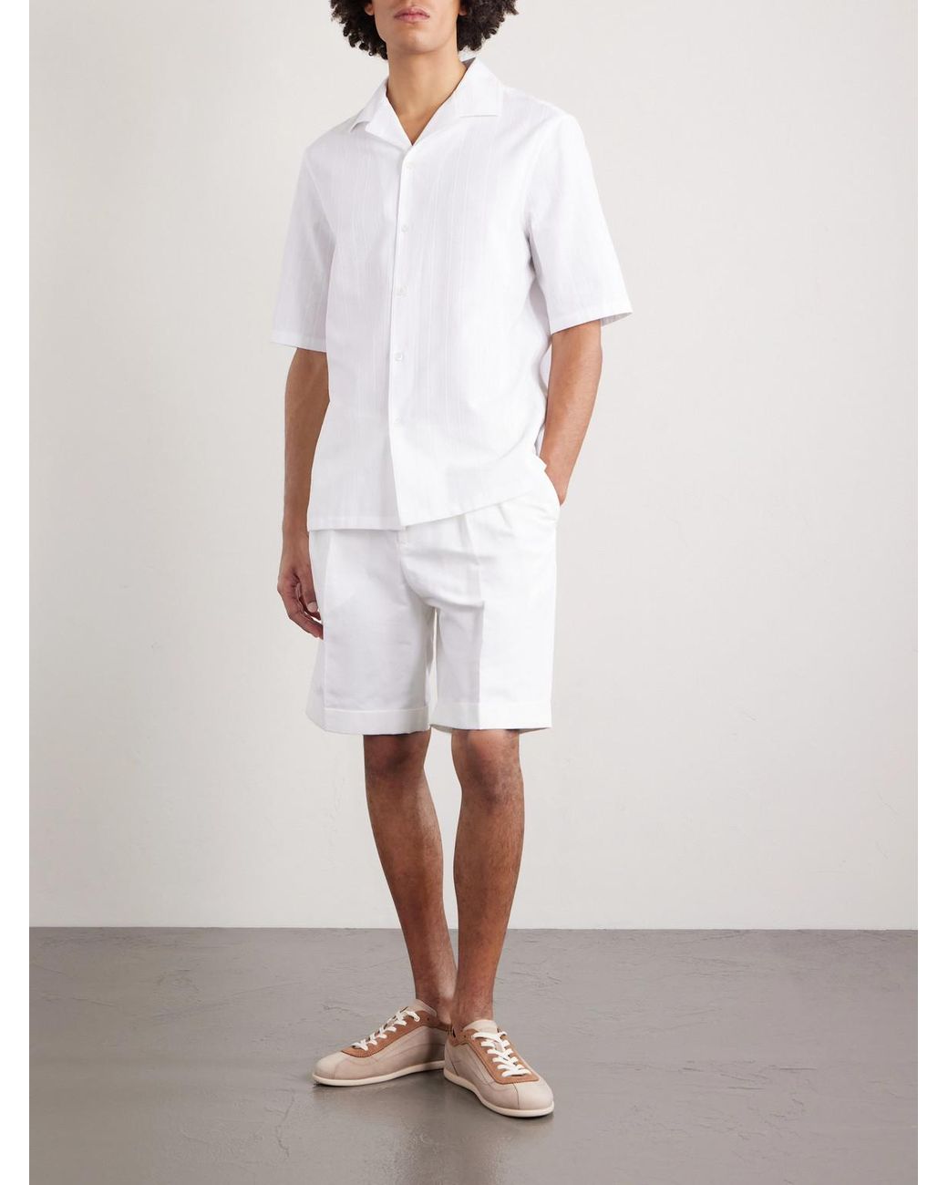 Brunello Cucinelli White Camp-collar Textured-cotton Shirt for men