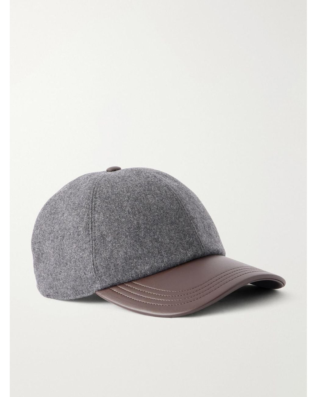 Berluti Gray Leather-Trimmed Cashmere-Blend Hat for men