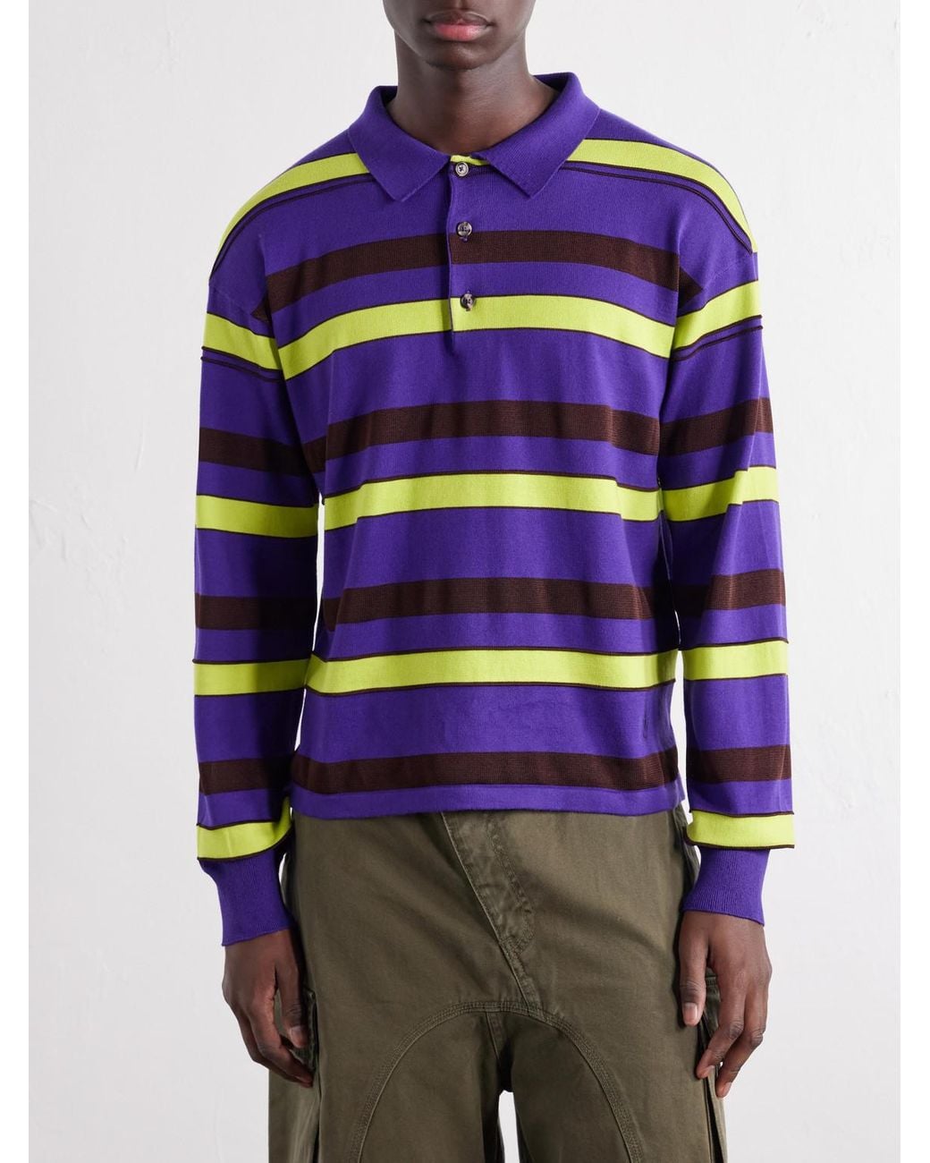 J.W. Anderson Blue Rugby Striped Cotton-Blend Polo Shirt for men