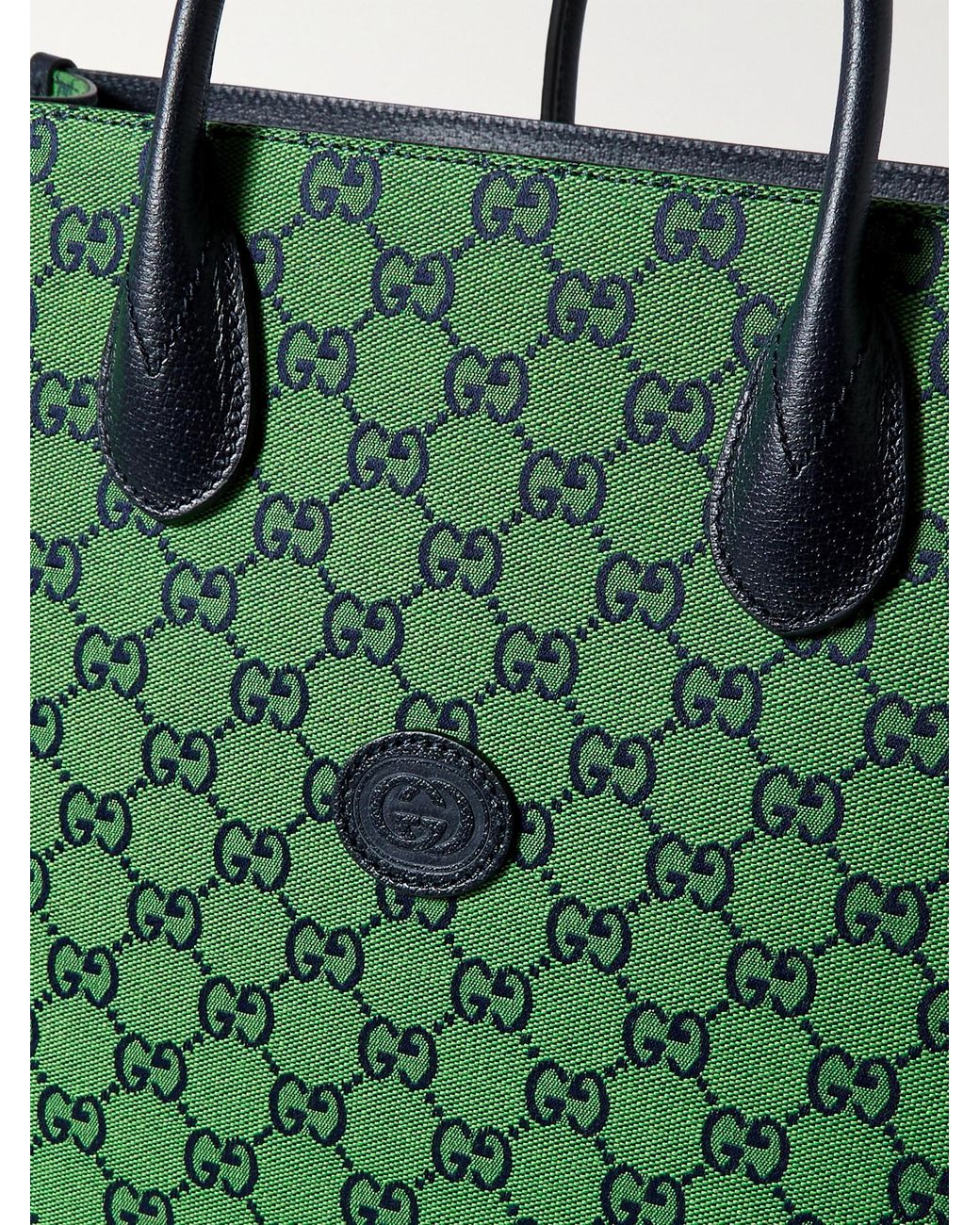 $1200 Gucci Monogram Dark Green Canvas Leather Trim Tote Bag Purse -  Lust4Labels