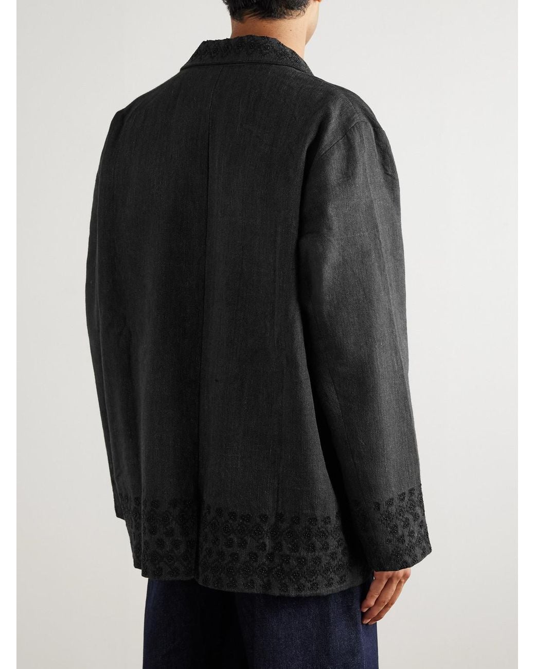 Kartik Research Kasuti Embroidered Wool and Linen-Blend Blazer in Black für Herren