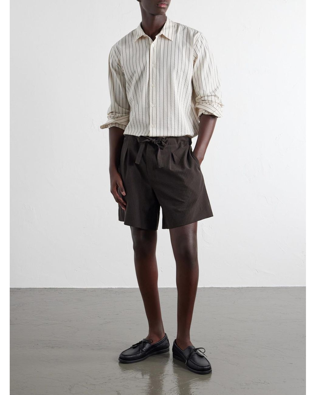 Orlebar Brown White Justin Striped Cotton-Seersucker Shirt for men