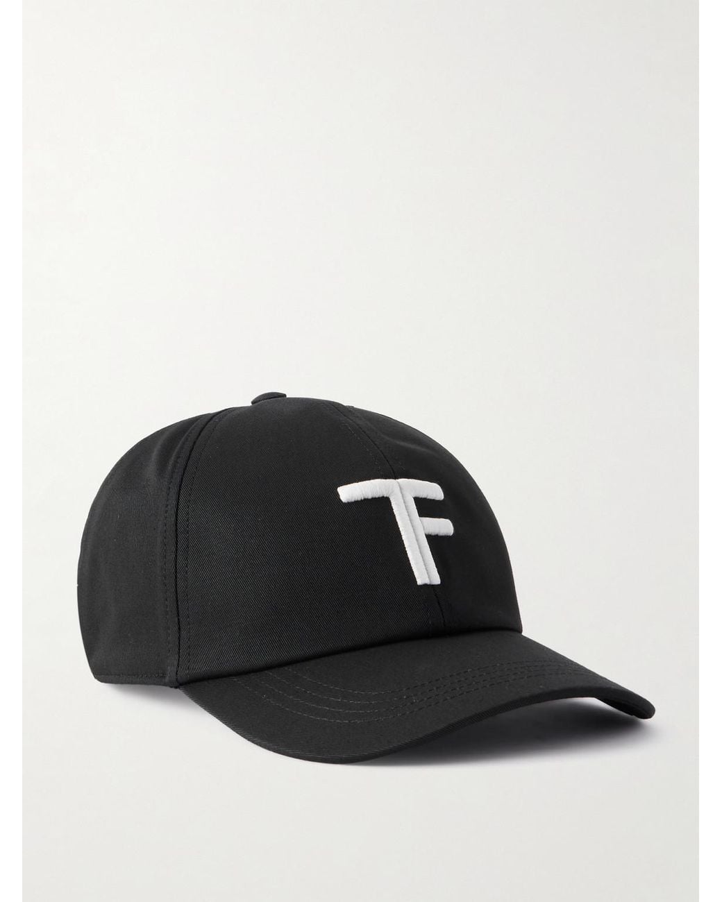 Tom Ford Black Logo-Embroidered Leather-Trimmed Cotton-Twill Baseball Cap for men