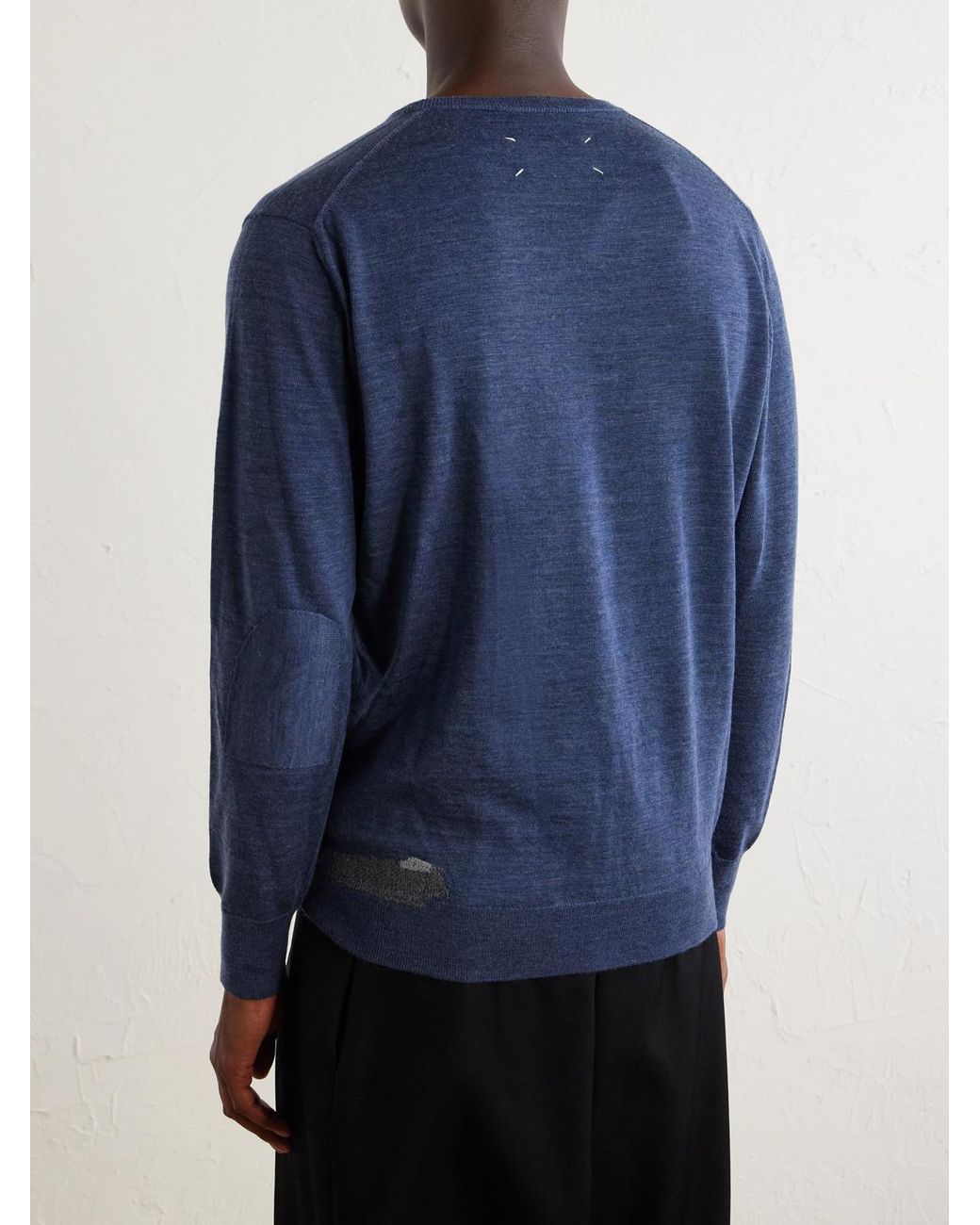 Maison Margiela Blue Wool-Blend Mended Sweater for men