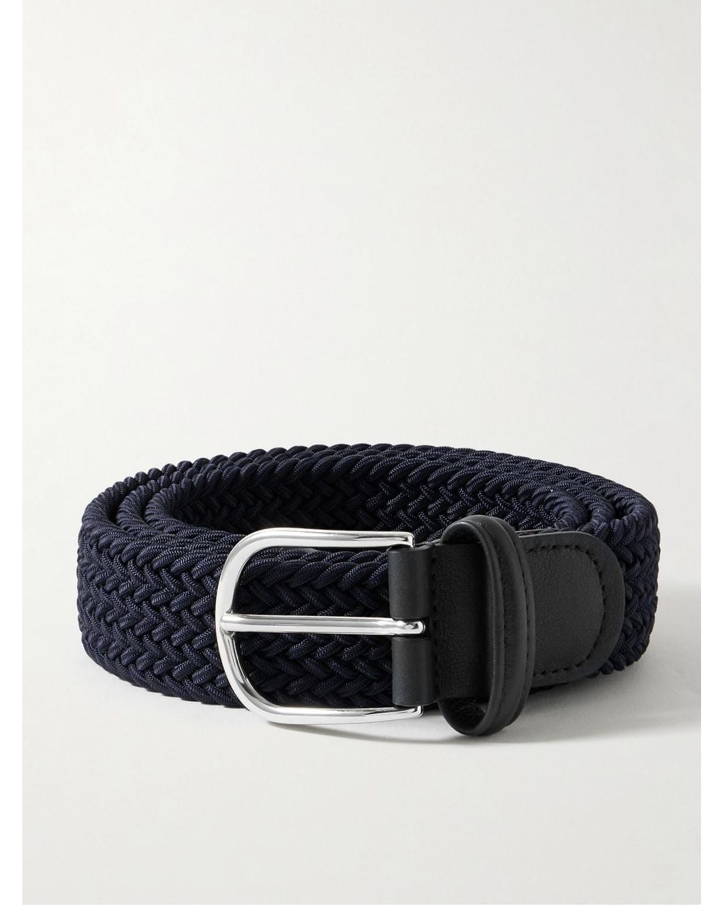 Andersons Black 3.5Cm Leather-Trimmed Woven Elastic Belt for men
