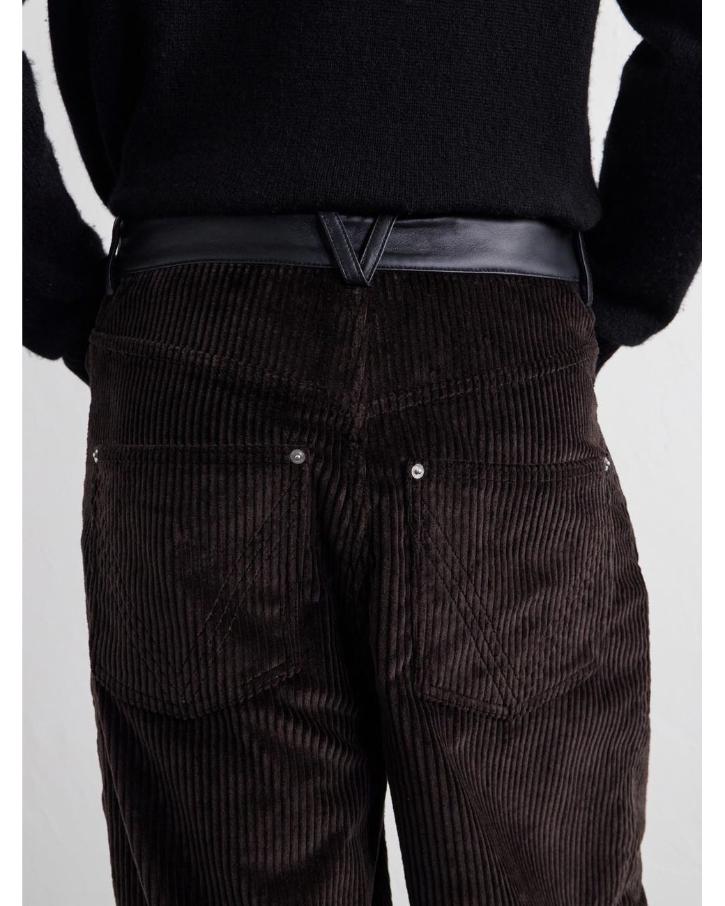 Bottega Veneta Black Straight-Leg Leather-Trimmed Cotton-Corduroy Trousers for men