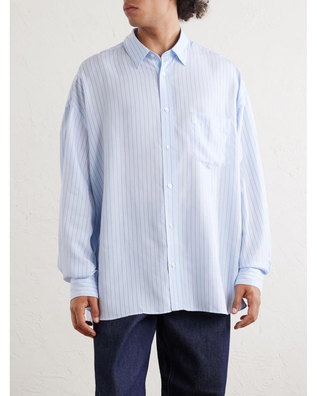 Acne White Pinstriped Tencel Lyocell-Poplin Shirt for men