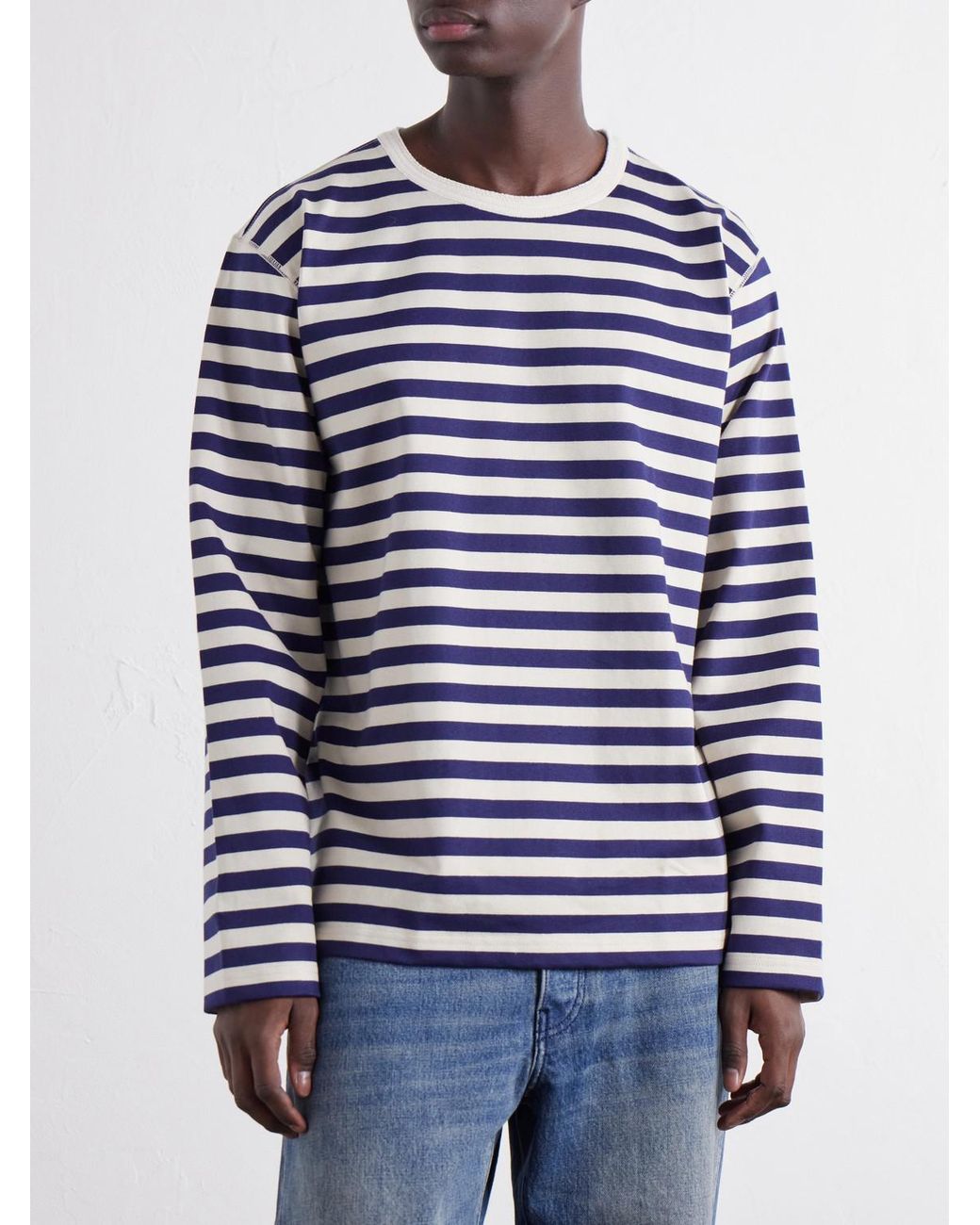 Junya Watanabe Blue Striped Cotton-Jersey T-Shirt for men