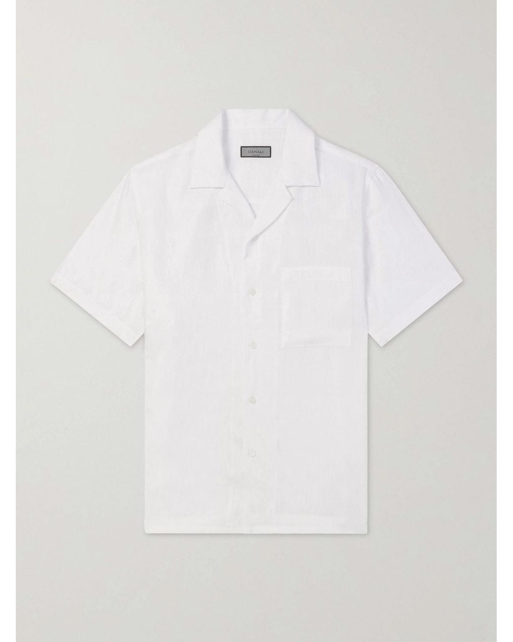 Canali White Camp-Collar Linen Shirt for men