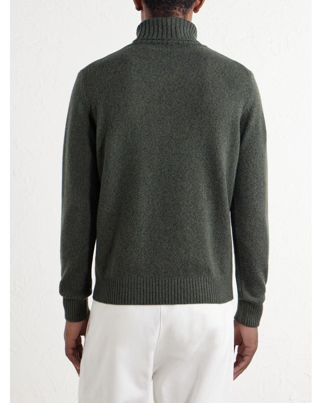 De Petrillo Green Merino Wool And Cashmere-Blend Rollneck Sweater for men