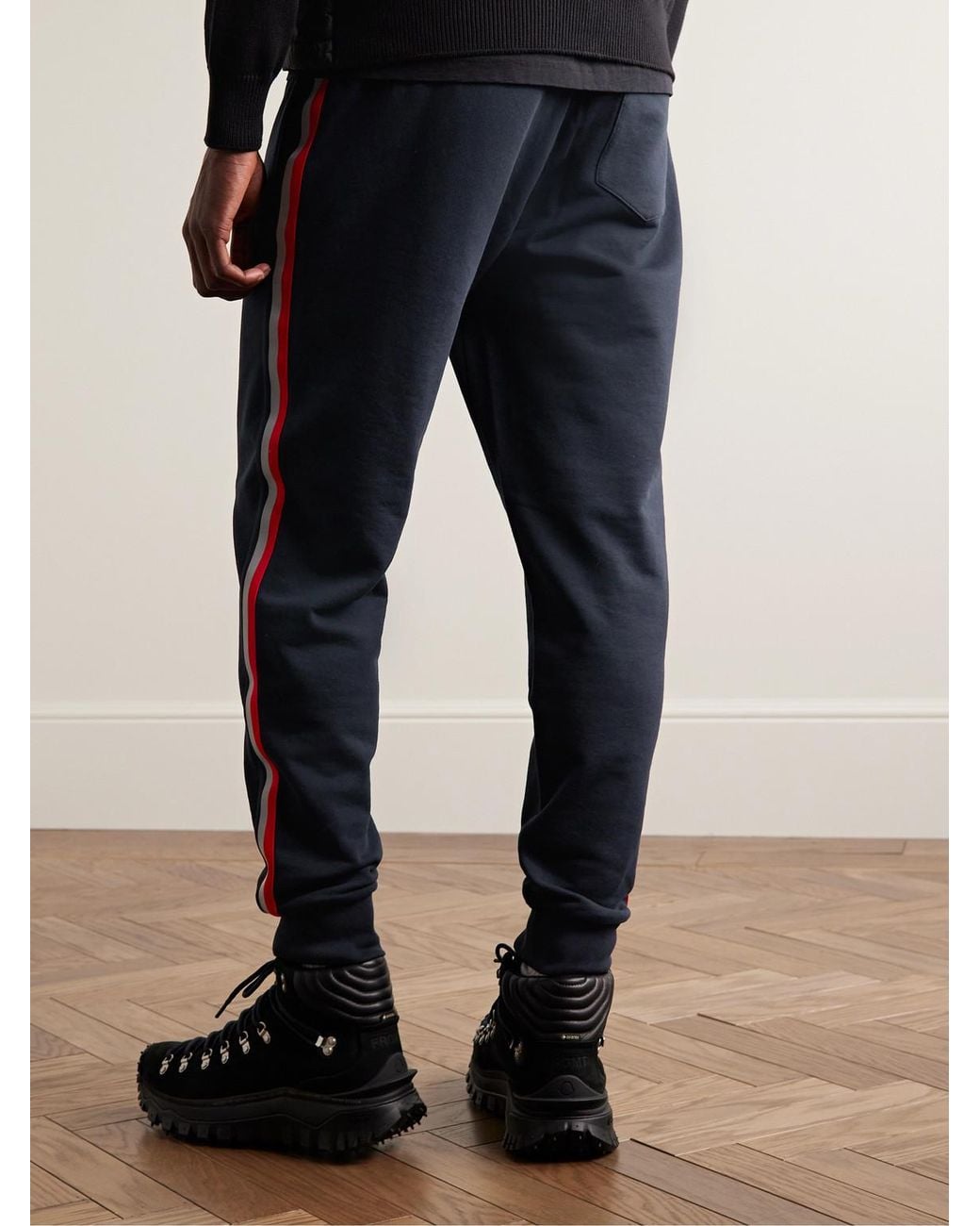 Moncler Blue Tapered Striped Cotton-Jersey Sweatpants for men