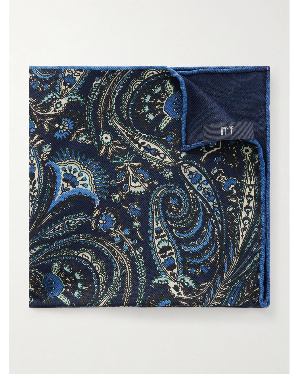 Dunhill Blue Printed Silk-Satin Pocket Square for men