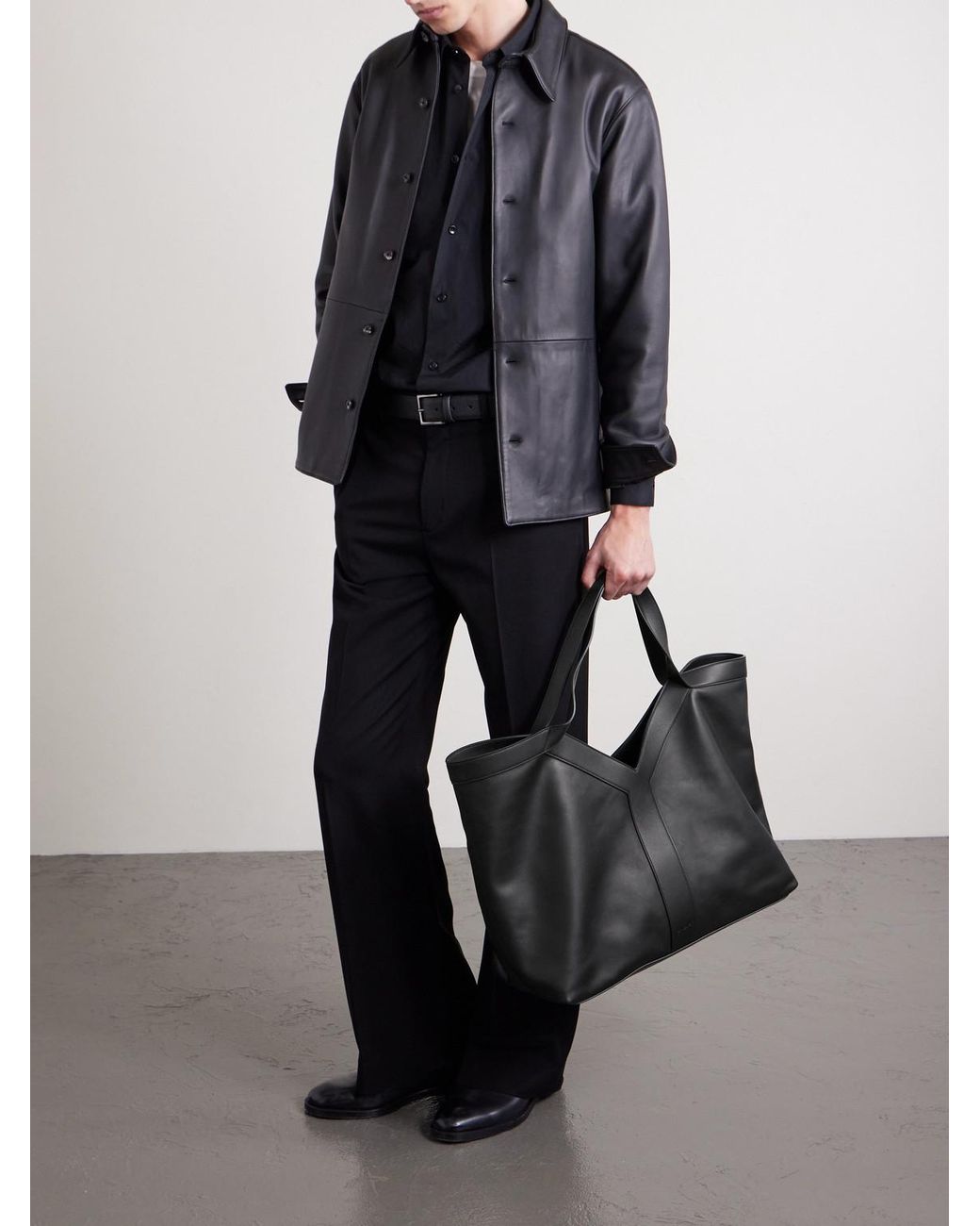 Marais Leather Tote Bag di Saint Laurent in Black da Uomo