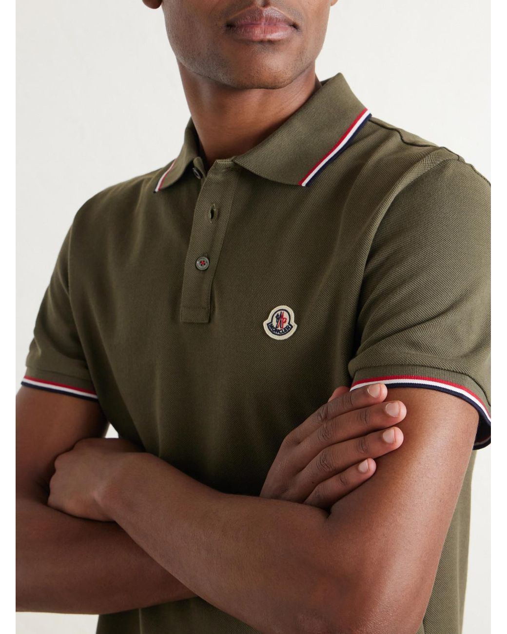 Moncler Green Logo-Appliquéd Cotton-Piqué Polo Shirt for men