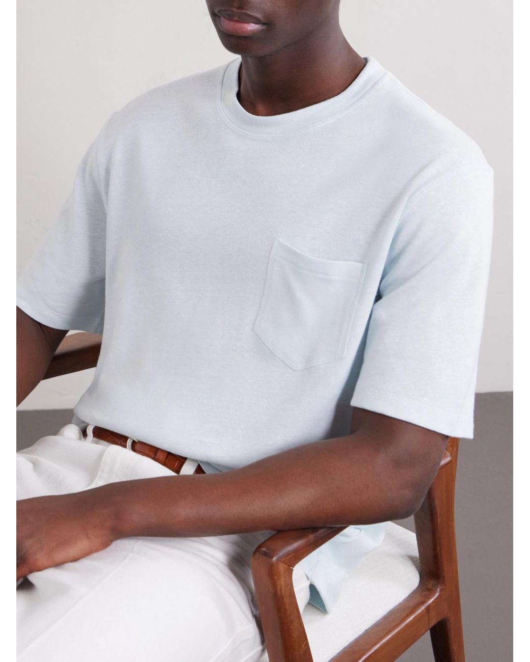 Mr P. Blue Linen And Organic Cotton-Blend T-Shirt for men