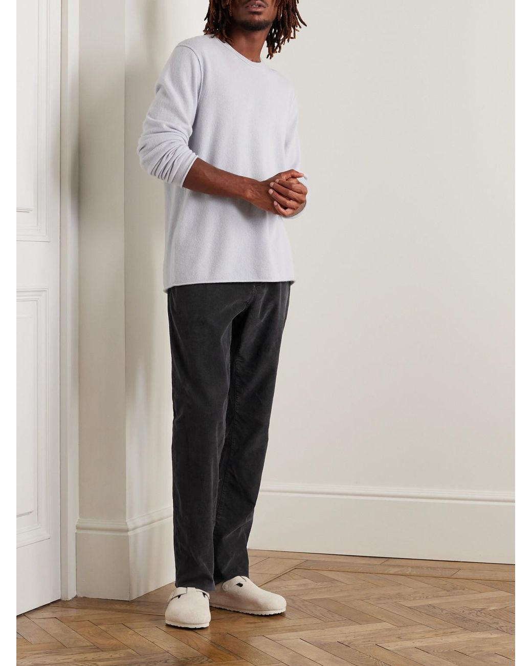 James Perse Black Slim-Fit Straight-Leg Cotton-Blend Corduroy Trousers for men