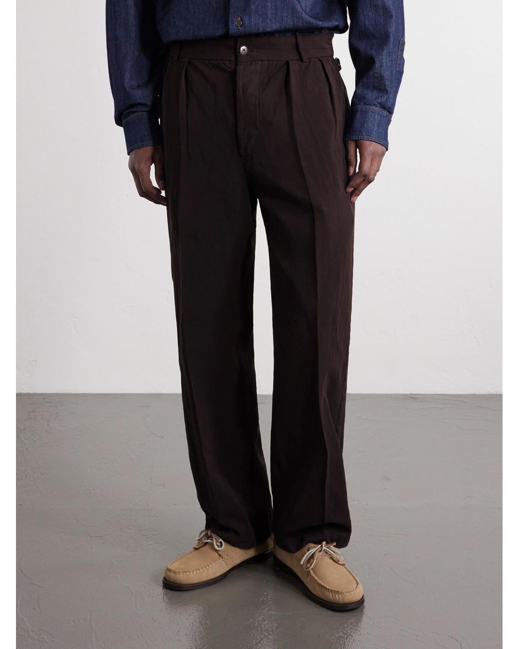 Kaptain Sunshine Black Straight-Leg Cotton And Linen-Blend Trousers for men