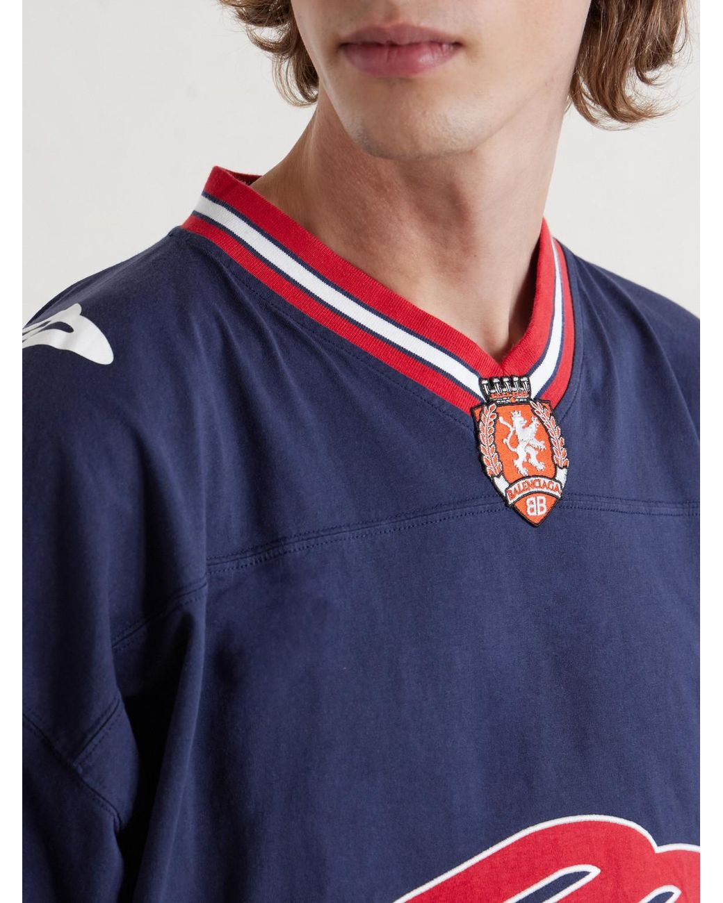 Balenciaga Blue Oversized Embroidered Printed Cotton-Jersey T-Shirt for men