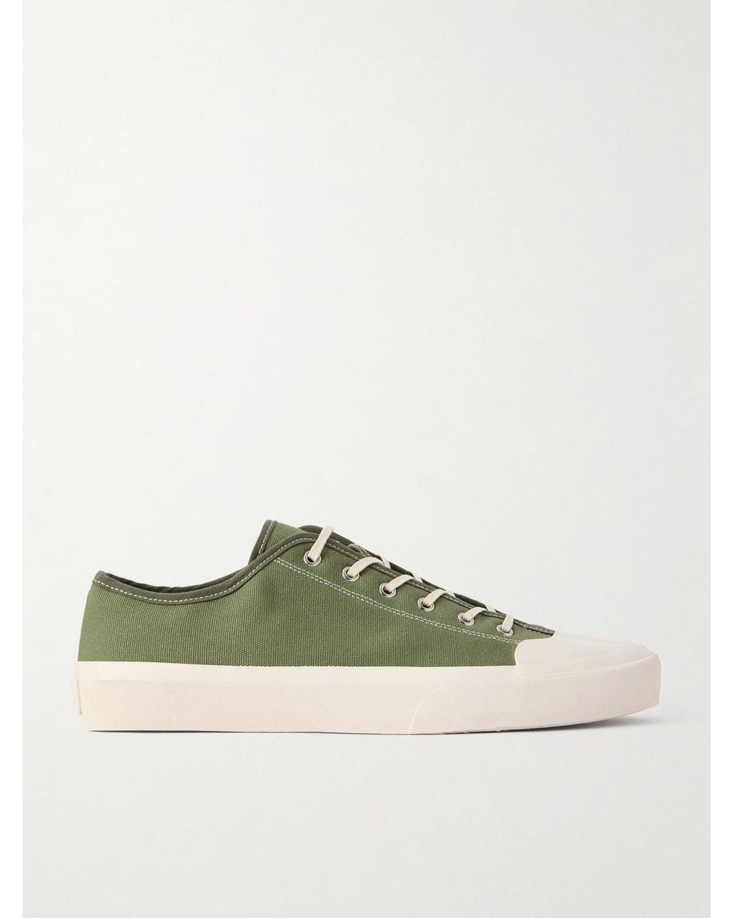 Morjas Green Plimsoll Rubber-Trimmed Canvas Sneakers for men