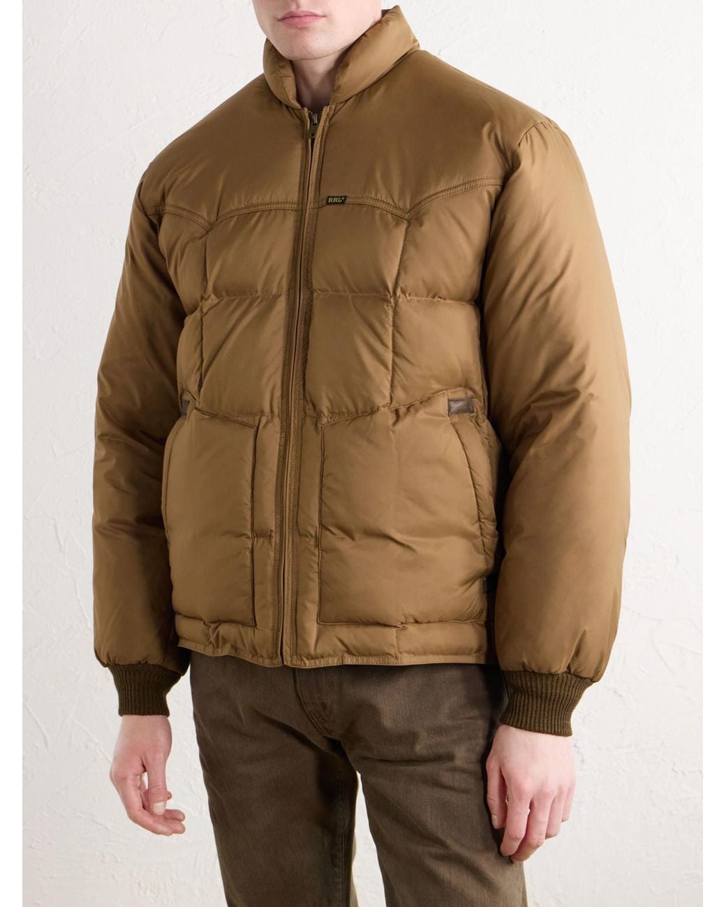RRL Natural Leather-Trimmed Quilted Shell Padded Bomber Jacket for men