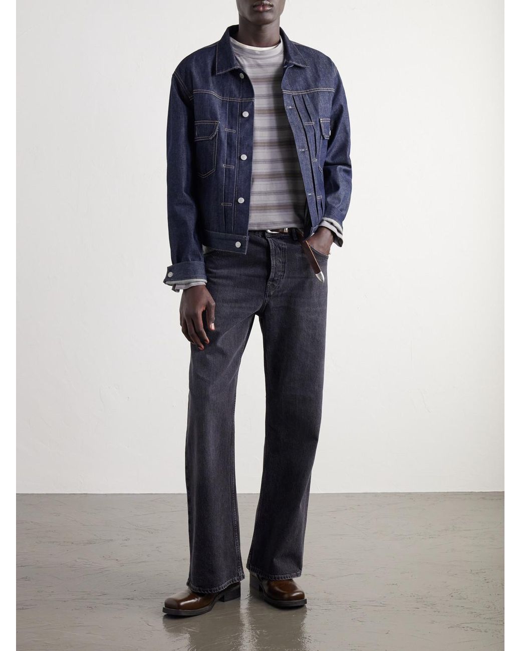 Our Legacy Gray Striped Cotton-Jersey T-Shirt for men