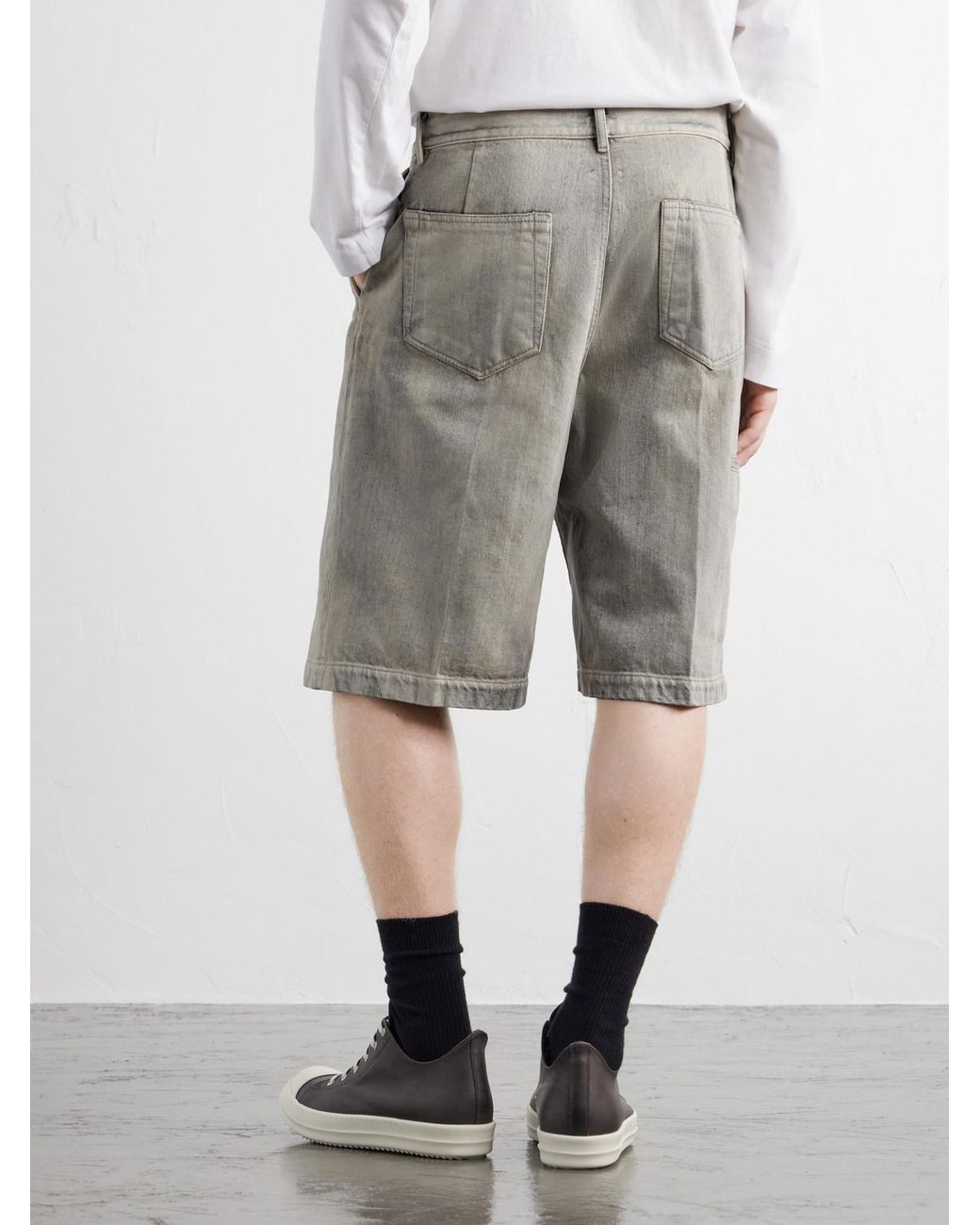 Rick Owens Gray Work Straight-Leg Denim Shorts for men