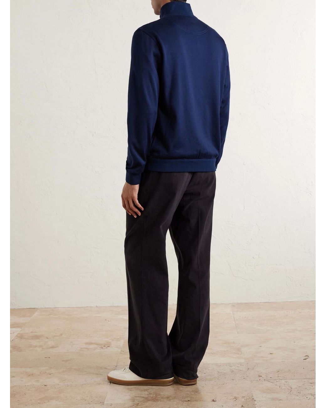 Kiton Blue Cotton And Silk-Blend Zip-Up Sweater for men