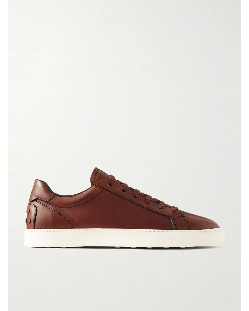 Tod's Brown Cassetta Rubber-Trimmed Glossed-Leather Sneakers for men