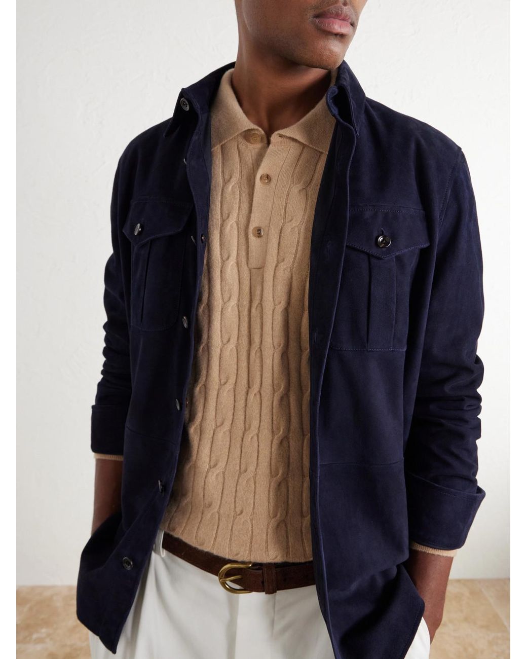 Ghiaia Natural Cable-Knit Cashmere Polo Sweater for men