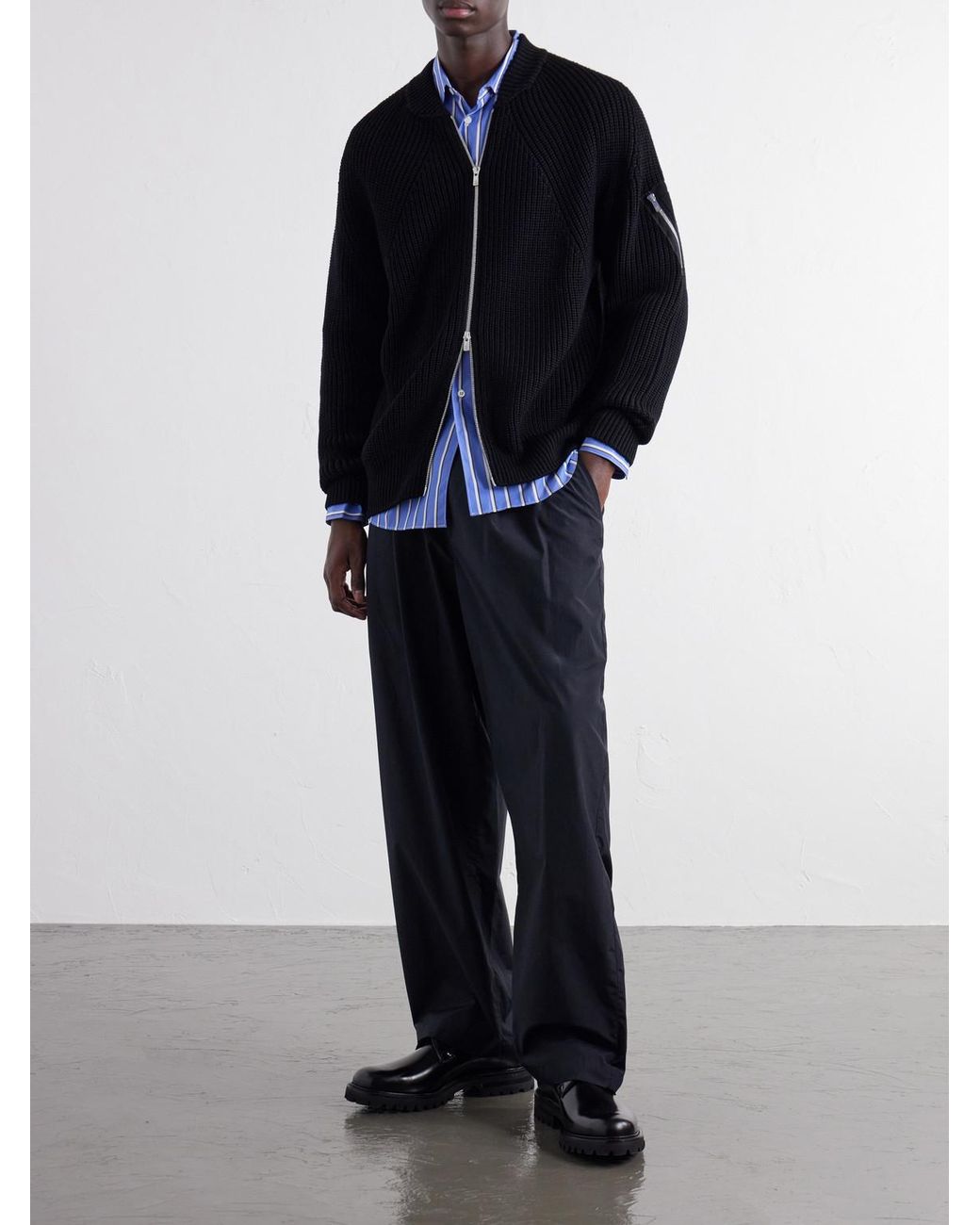 Comme des Garçons Blue Wool Zip-Up Cardigan for men