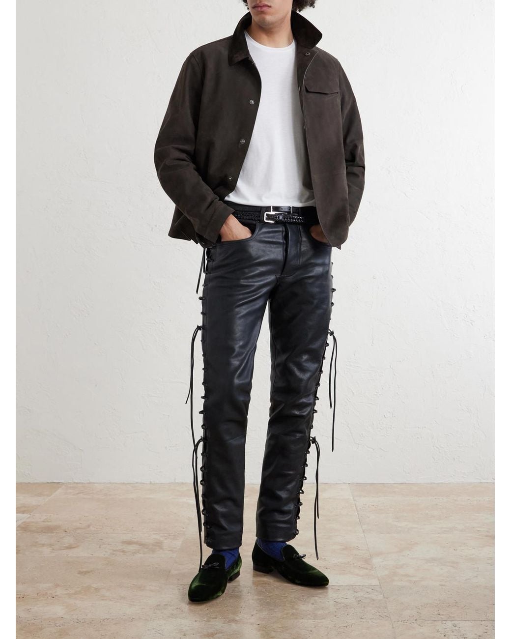 Tom Ford Black Straight-Leg Full-Grain Leather Trousers for men