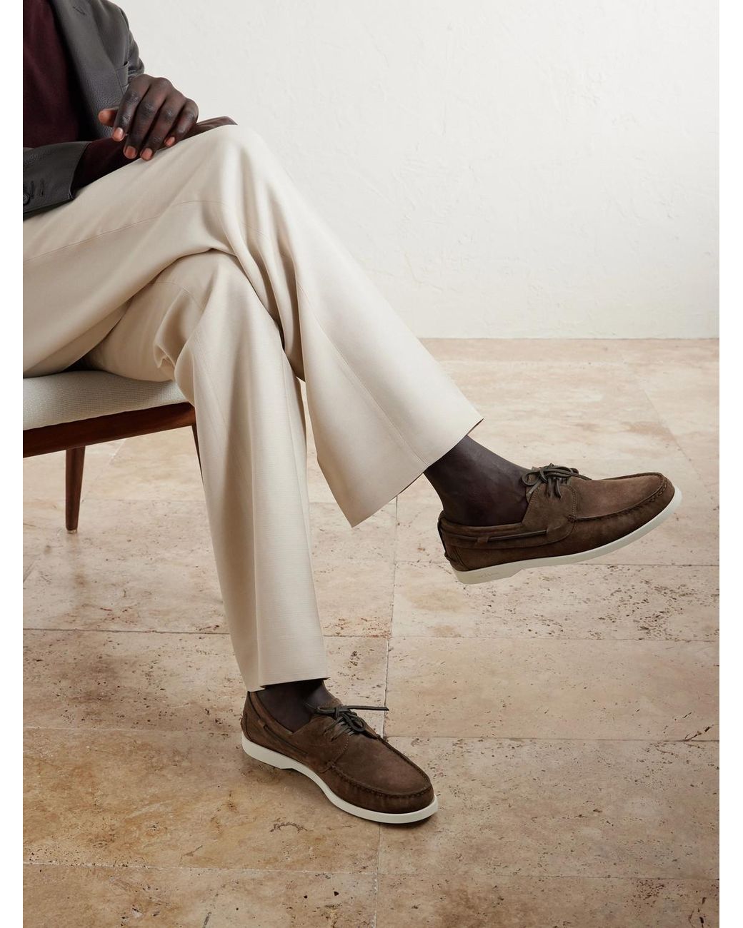 Kiton Brown Suede Boat Shoes for men