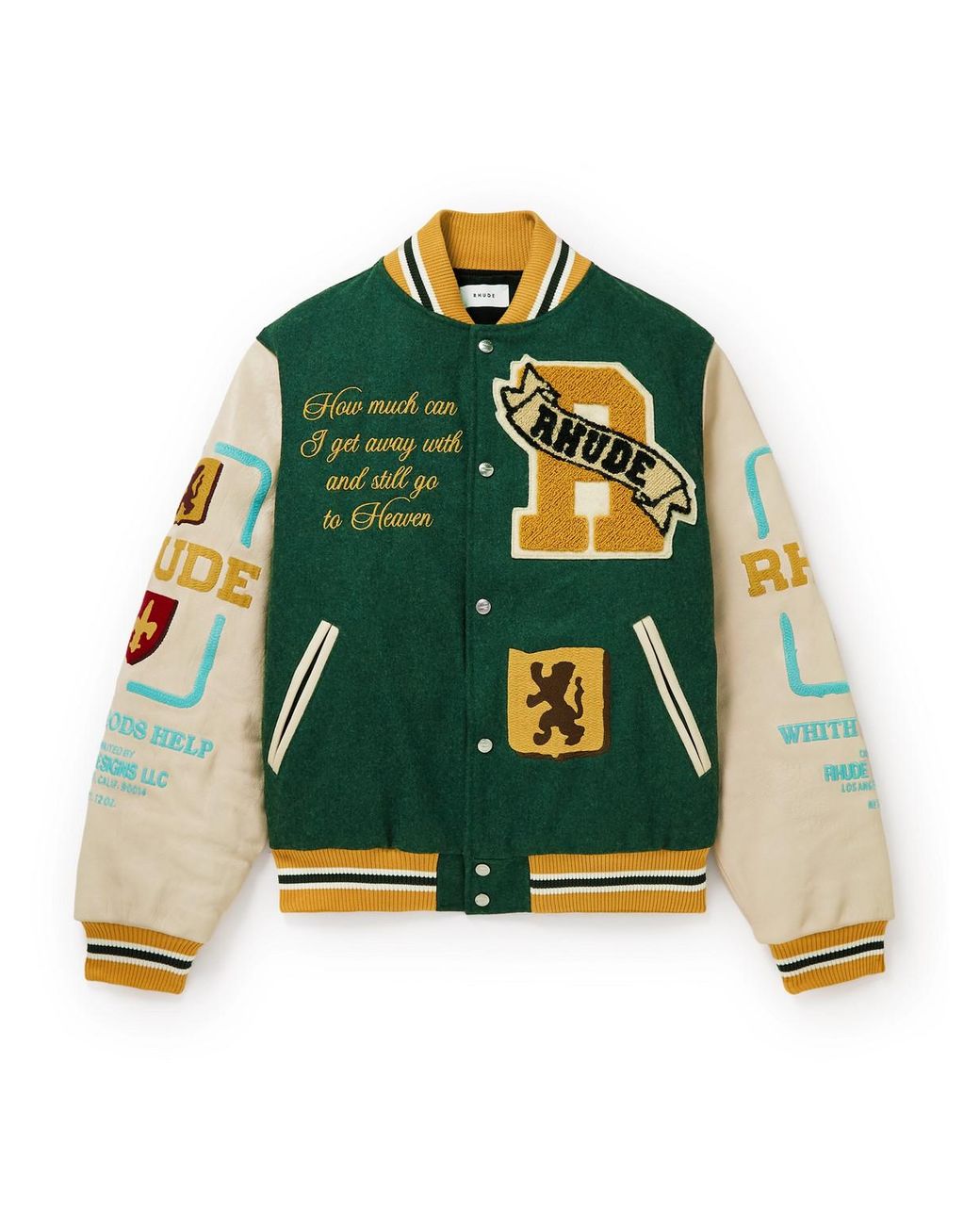 Rhude Leather-trimmed Embroidered Wool-felt Bomber Jacket in Green for ...