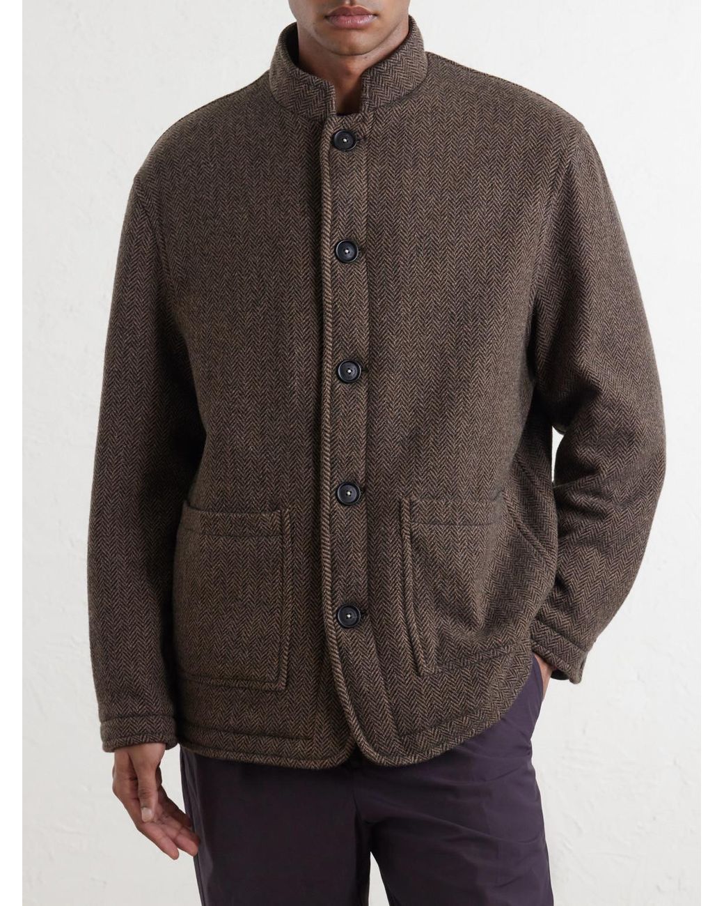 Massimo Alba Brown Chevrolet Reversible Herringbone Wool-Blend Jacket for men