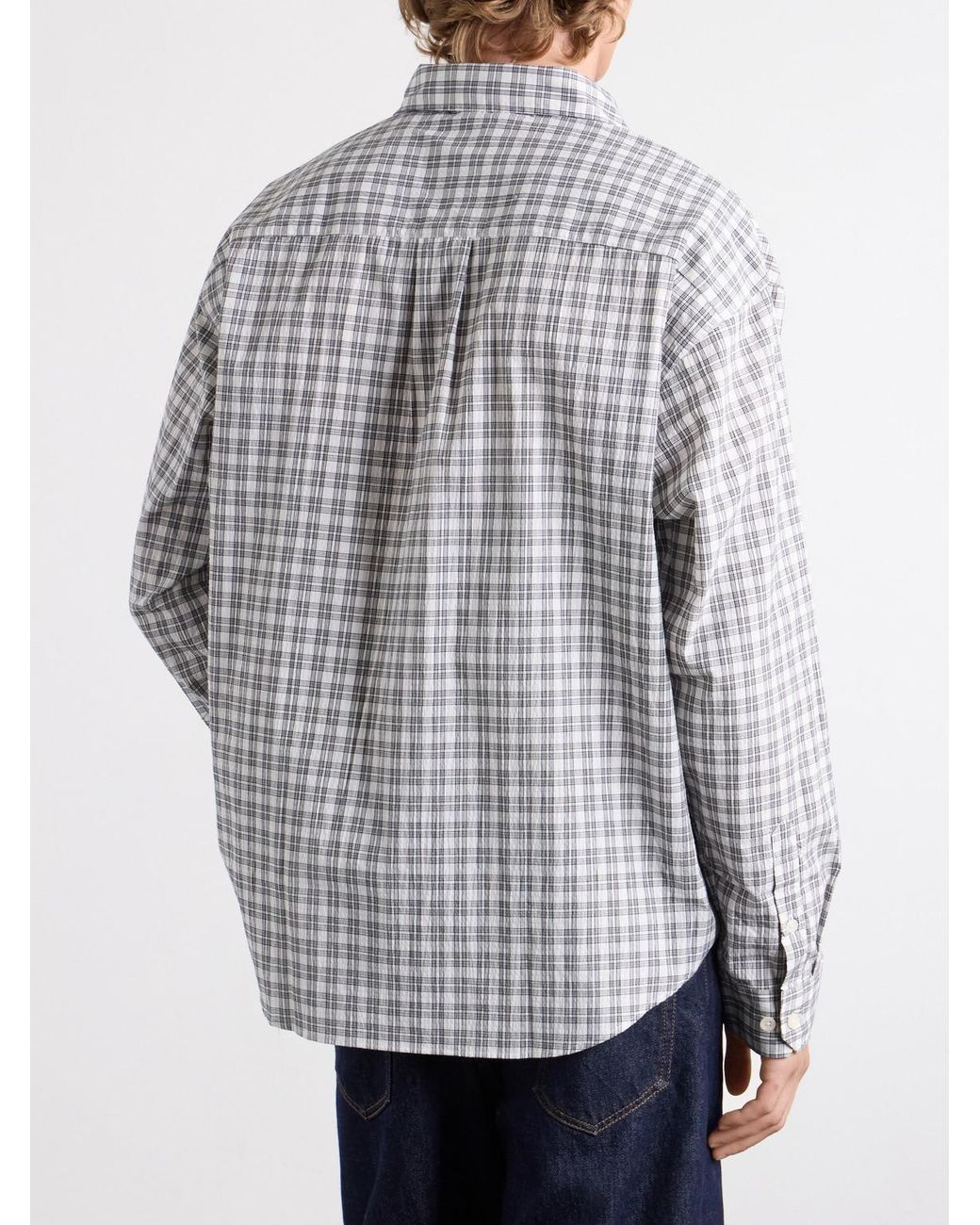 mfpen Gray Executive Checked Cotton-Blend Poplin Shirt for men