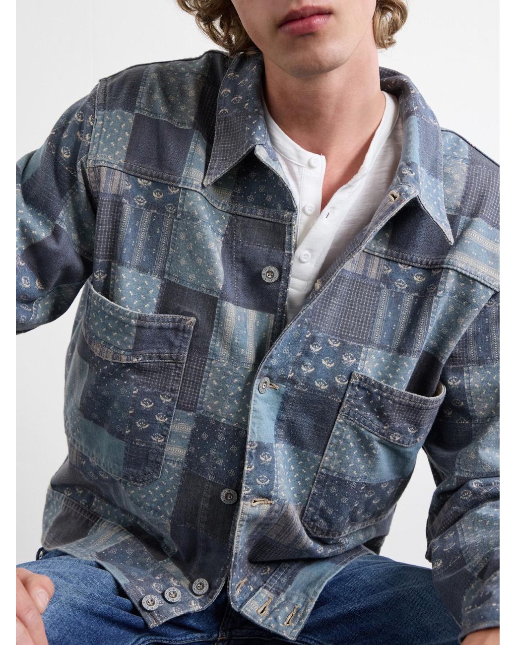 RRL Blue Patchwork Cotton Jacket for men